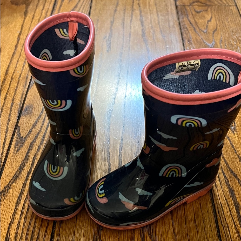 Carter's Navy Blue and Pink Rainbow Rain Boots